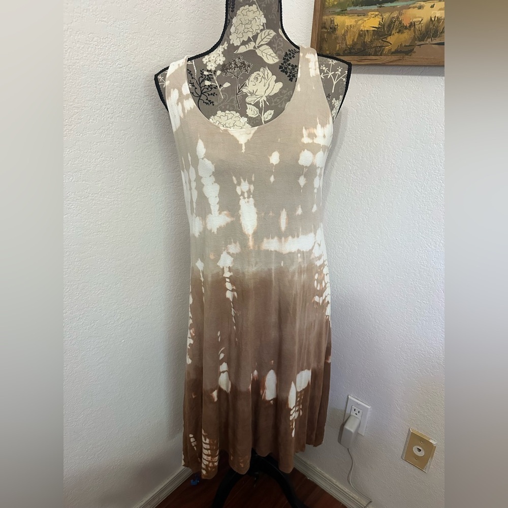 Karen Kane Brown and White Tie-Dye Sleeveless Midi Dress- Size Large